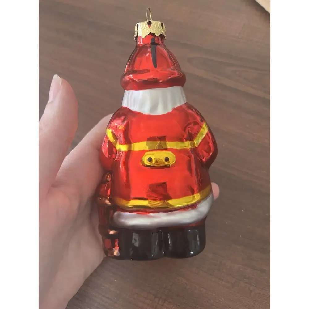 Christmas Ornament Santa Firefighter Hand Painted Glass Vintage